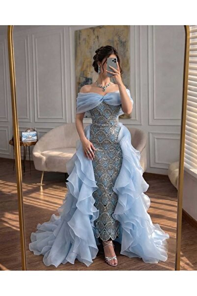 MNCENTER Evening Dress Sky Blue