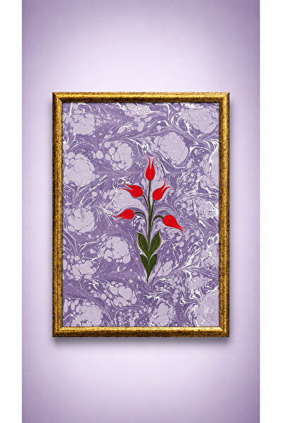 miceda art studio El Yapımı Ebru Sanatı Tablosu – Laleler Kompozisyonu ile Çe...