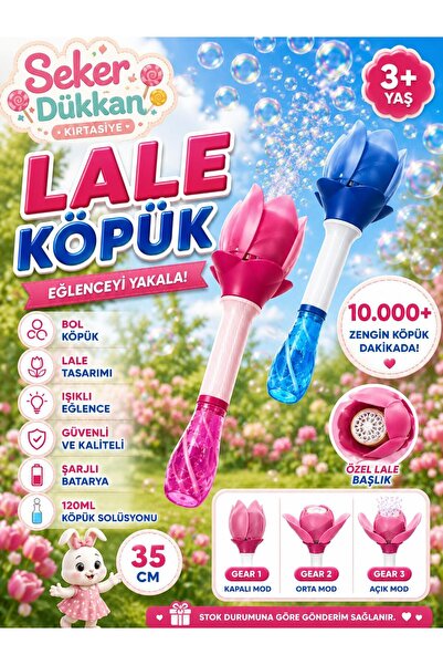 ÖZ KIRTASİYE Çiçek Lale Şeklinde Işıklı pembe ve mavi Şarjlı Pilli Baloncuk Y...