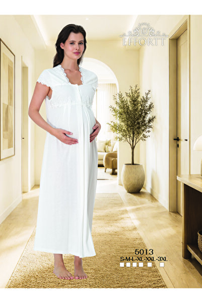 EM&FA TEKSTİL Maternity Nightgown with Lace Detail and Breastfeeding Feature