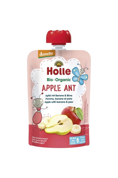 Holle Piure bio de mere cu banane si pere pentru copii 6 luni fara gluten,