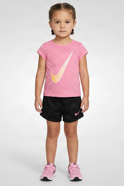 Nike Toddlers Girl 2 Pcs Brand Logo Top And Shorts Set, Multicolor