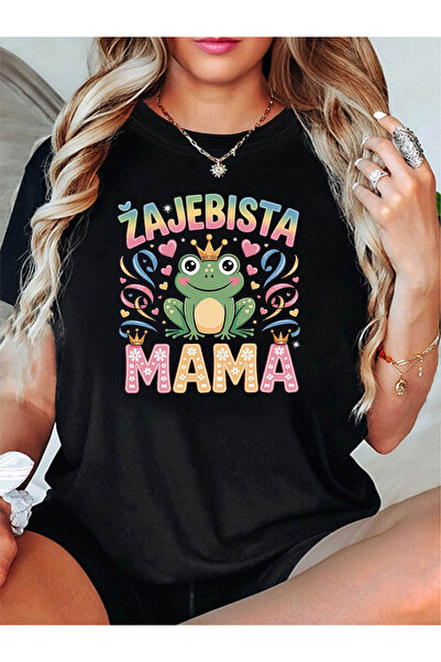 12 Teknoloji تي شيرت نسائي بعبارة تشيكية "ZAJEBISTA MAMA" - طباعة قلب الضفدع ...