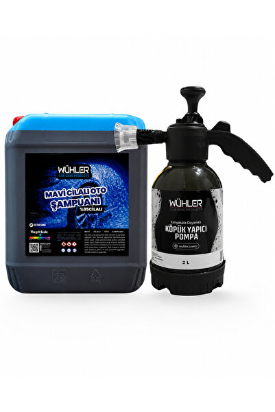 Wühler %95 Cilalı Mavi Oto Şampuanı 5 LT + 🎁 HEDİYE KÖPÜK ATAN Basınçlı Pomp...