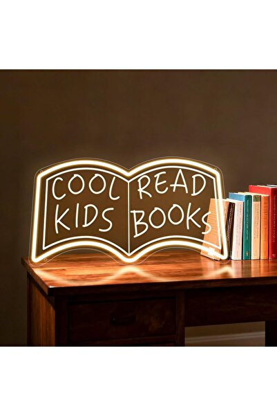 Slasa Cool Kids Read Books Warm White Neon Sign with 6mm Acrylic Base, 30x40 cm