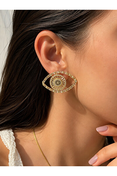 ANKA JEWELLRY أقراط نسائية من الفولاذ باللون الذهبي بتصميم عين الشر مرصعة بحج...
