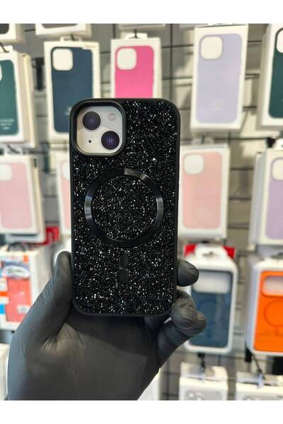 TAK Bİ KILIF iPhone 13 14 15 Uyumlu Kılıf MagSafe Uyumlu Simli Taşlı Manyetik...