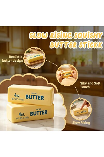 ZeeSquare 2PCS Butter Squishy – Slow Rising Butter Squishy Toy, Realistic Food Fidget Toys for Adults, Soft PU Material, Sensory Anxiety Relief & Focus Aid, Portable 5.5 Inch Squishy Butter for Office & Home