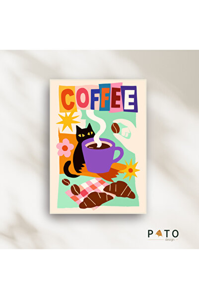 Pato Design 'Coffee with a Cat' Kahve & Kedi Temalı Dekoratif Tablo | Bej Çer...