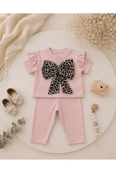 RÜYA KİDS Baby girl summer ribbed knit camisole and capri leggings set with b...