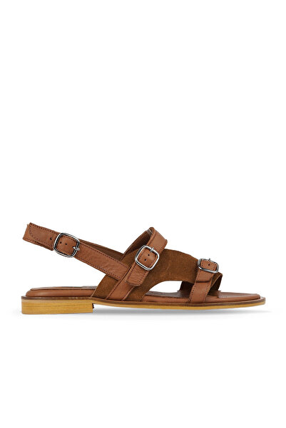 BUENO Tan Leather-Suede Women's Flat Sandals