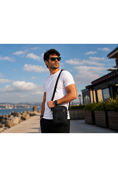 Bagacar Men's Shoulder Bag with Strap, Multi-Compartment Daily Use Bag