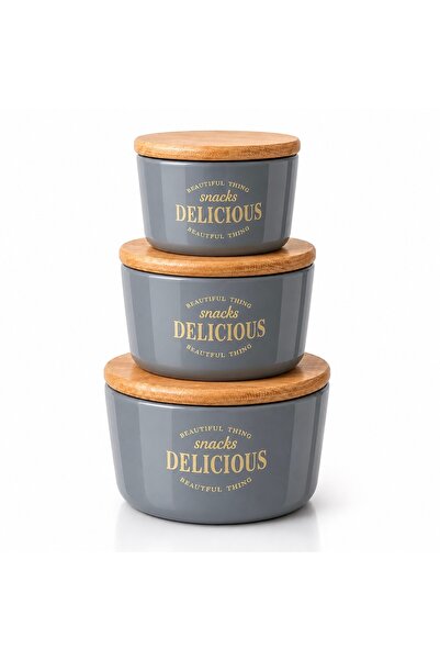 Aşkana 3-Piece Retro Design Storage Container Set with Lids, Bamboo Lid, Mica...