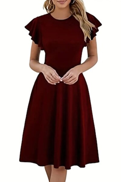 Voguet Rochie scurtă, Rhynna, cu volane, bordo