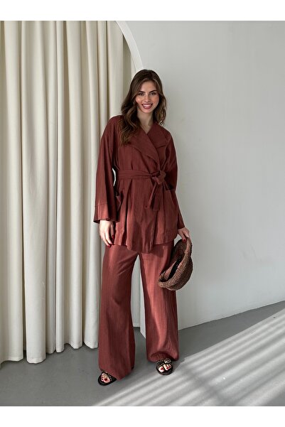 My Blog Kiremit Romna Raw Linen Jacket and Trousers Set - 2Y8447