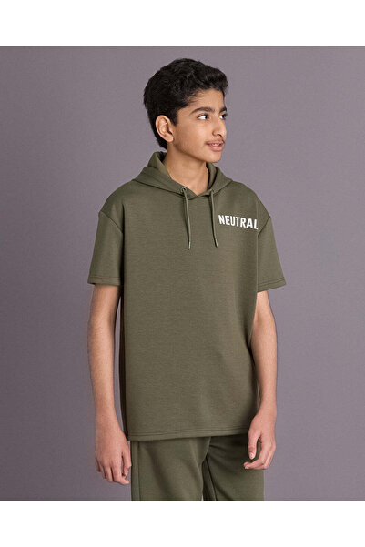 REDTAG Senior Boys Olive Hooded T Shirt