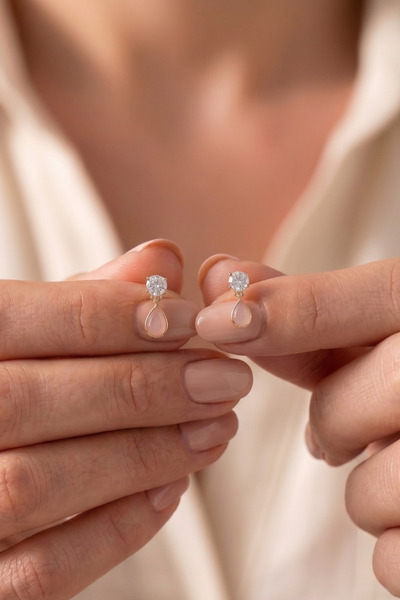 Elika Silver Minimal Drop Model Pink Earrings