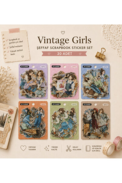 hediyeofisi Vintage Girls Şeffaf Scrapbook Sticker Set 20 Adet