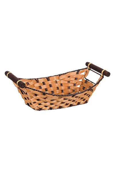 Z Store Coș decorativ din răchită, mânere din lemn maro - 34x22x12cm
