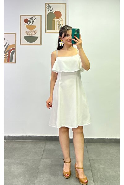 bydenizcollection Dress with Adjustable Straps and Flounce Collar and Stitchi...