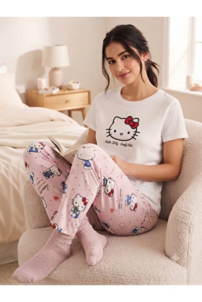 PEMBİŞ HOMEWEAR KISA KOLLU PİJAMA TAKIMI KEDİLİ