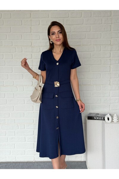 Goncalya Gold buckle midiboy modal dress laci