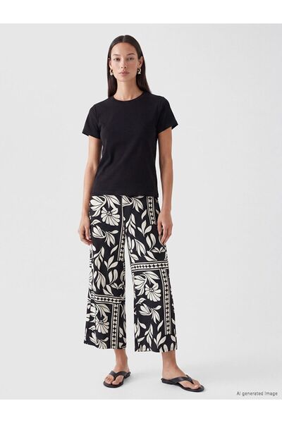 LC Waikiki Lcwaikiki Classic Black Elastic Waist Patterned Women's Trousers