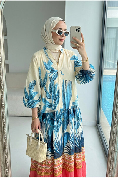 Kirazca Butik Women's Tropical Leaf Patterned Hijab Dress 🍃 (Astarsiz)