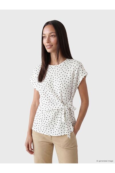 LC Waikiki Lcw Everyday White Crew Neck Polka Dot Tie Blouse
