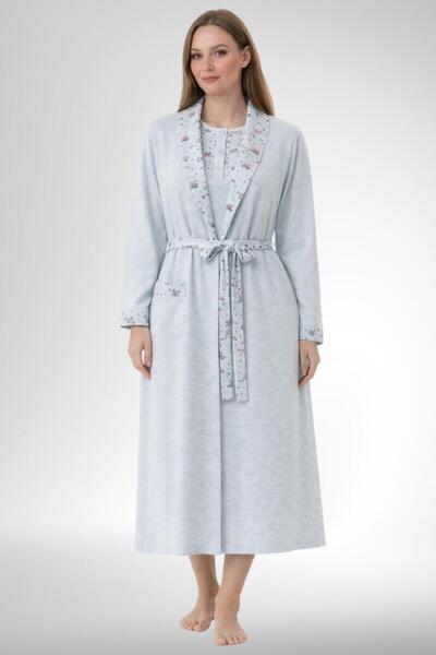 Mecit Pijama Mecit 6313 Μπλε Γυναικείο Σετ Νυχτικό με Παντελόνι σε Μεγάλο Μέγ...