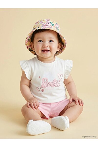 LC Waikiki Ecru Barbie Printed Baby Girl Set