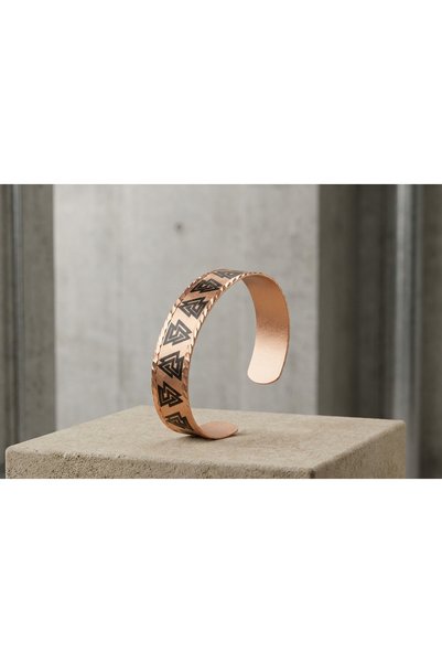 Erol Bakır Copper Valknut Motif Adjustable Clamp Bracelet
