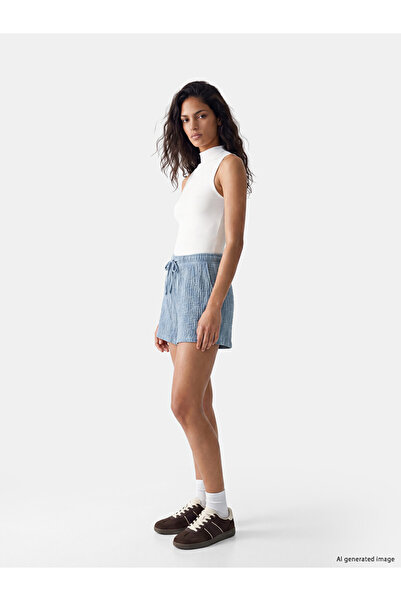 LC Waikiki Indigo Elastic Waist Textured Women's Shorts