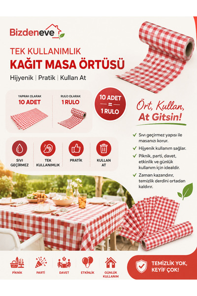 Regron Tek Kullanımlık Kağıt (1 ADET) Masa Örtüsü 100x120 cm Kırmızı Kareli D...