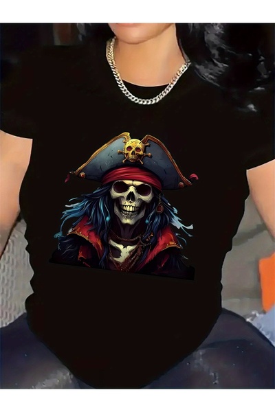 17 seramik Women's Pirate Graphic T-Shirt - Edgy Summer Short Sleeve Tee with...