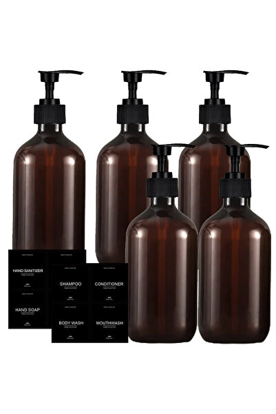 Choice 5pcs-B Set of 5-500ml Refillable Amber Plastic Pump Bottles Set, Empty...