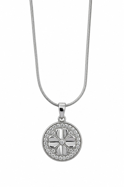 Jack Ferrero Stylish Four-Leaf Clover Motif Zircon Stone Steel Necklace