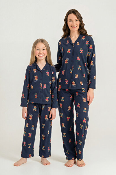 Rolypoly Set de pijamale cămașă și pantaloni pentru mamă și fiică, cu ursuleț...