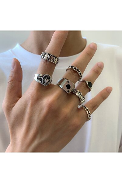 Choice 7PCs Ingemark 7Pcs/Set Goth Carved Heart Poker Antique Rings for Men V...