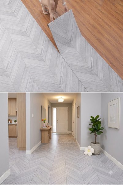 Deconitte Premium Self-Adhesive Wood Herringbone Parquet Look Pvc Floor Wall Cabinet Covering