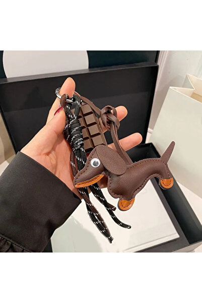 Choice1 coffee Leather Dachshund Bag Pendant Creative Keychain Lanyard bag Ac...