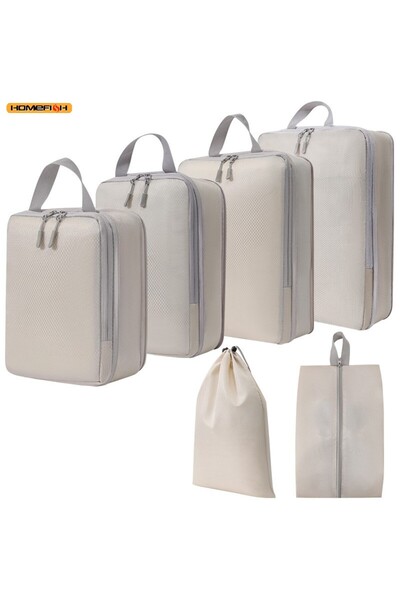 Choice beige Homefish Set/6 pcs Compressible Packing Travel Storage Bag Cubes...