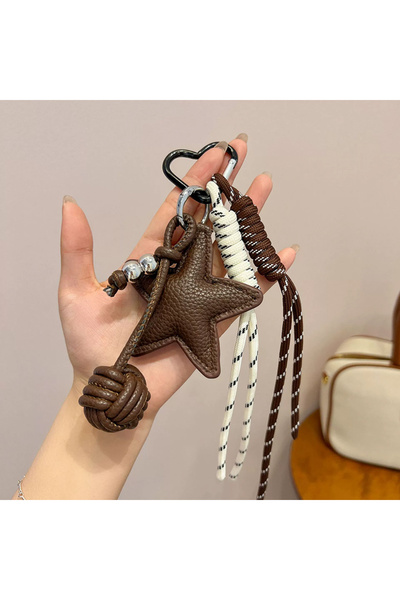 Choice3 coffee PU Leather Star and Ball Pendant Love Heart Ring Keychain Wome...