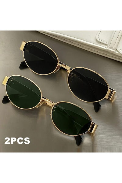 Choice 2PCS-A2 2pcs/ Oval Shape Metal Sunglasses Classic Men's Vintage Sun Gl...