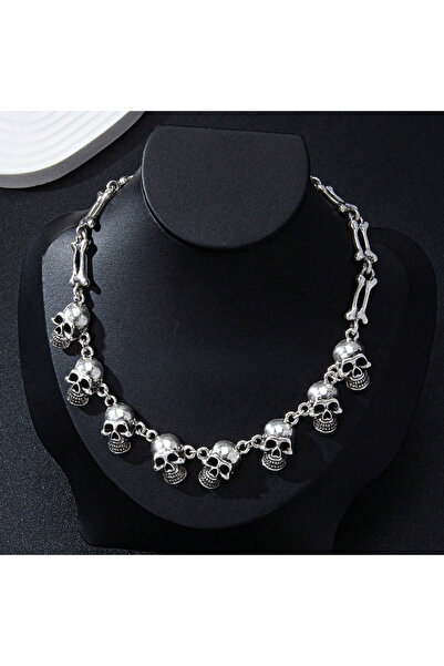 Choice YA7409-1 Gothic Style Exaggerated Multiple Skull Connected Choker Neck...