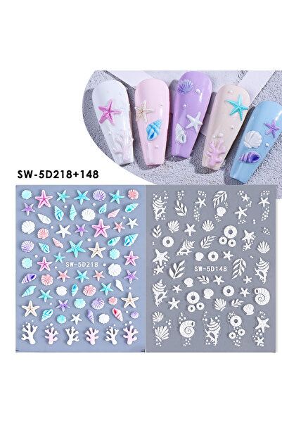 Choice1 SW-5D218 148 2pcs 5D Coral Color Ocean Embossed Nail Stickers Starfis...