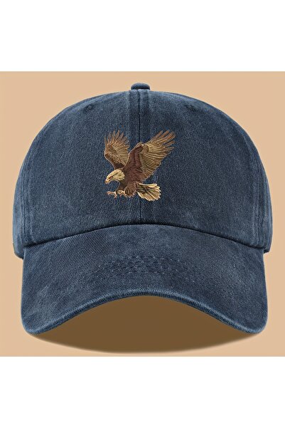 Choice4 Adjustable Navy Blue Eagle print baseball cap, adjustable for both me...