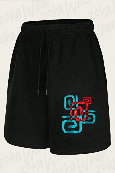 ZOKAWEAR Unisex Red and Blue Turning Line Design Printed Shorts