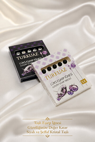 Gül İpek Moda 2'li İğne-Taşlı Eşarp İğnesi 30 mm 4.8 mm Taşlı Toplu İğne Abiy...