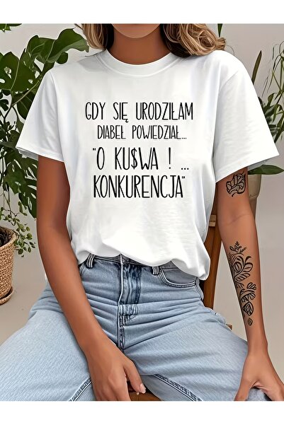 12 Teknoloji تي شيرت نسائي مطبوع عليه نص مضحك "GDY SIĘ URODZIŁAM... O KU$WA!"...